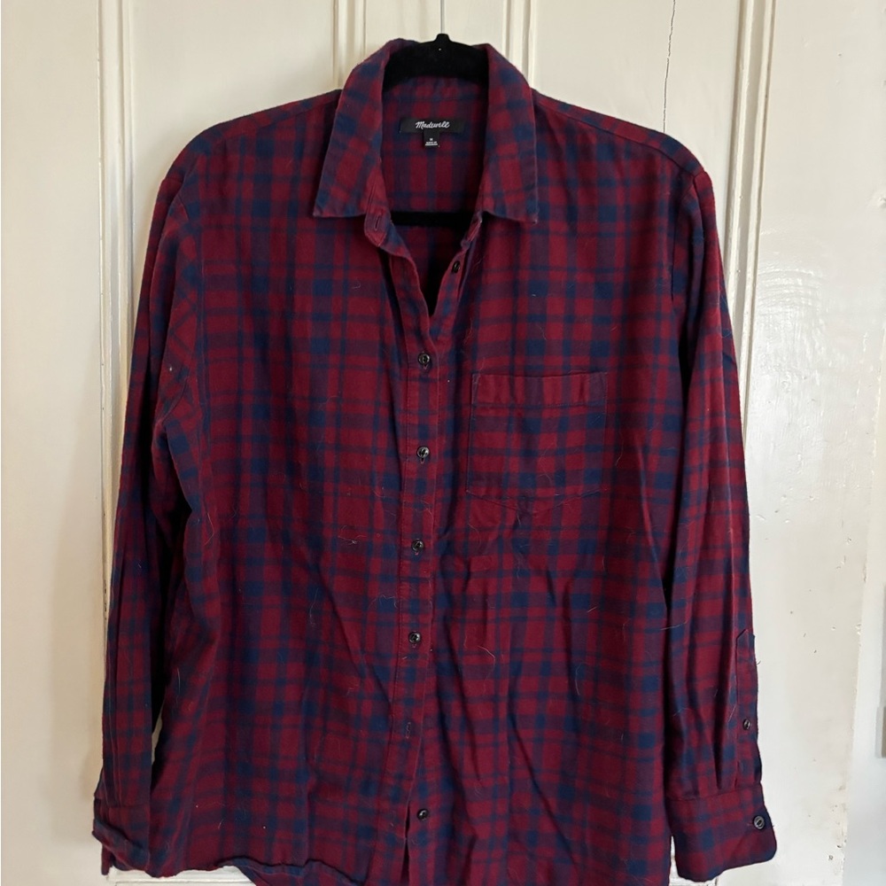 Madewell Women's Red and Blue Plaid Button-Up Shirt, standard fit Size M